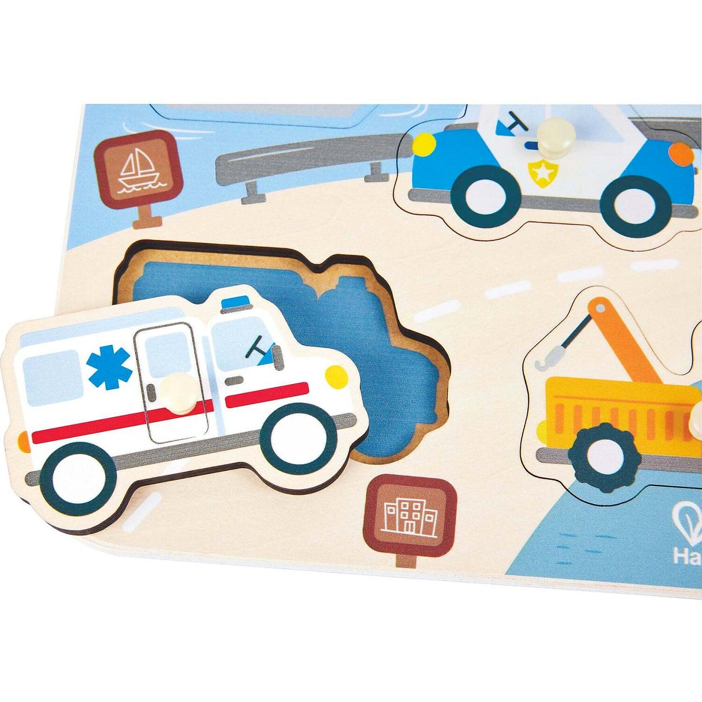 Hape - Wooden Emergency Vehicles Peg Puzzle