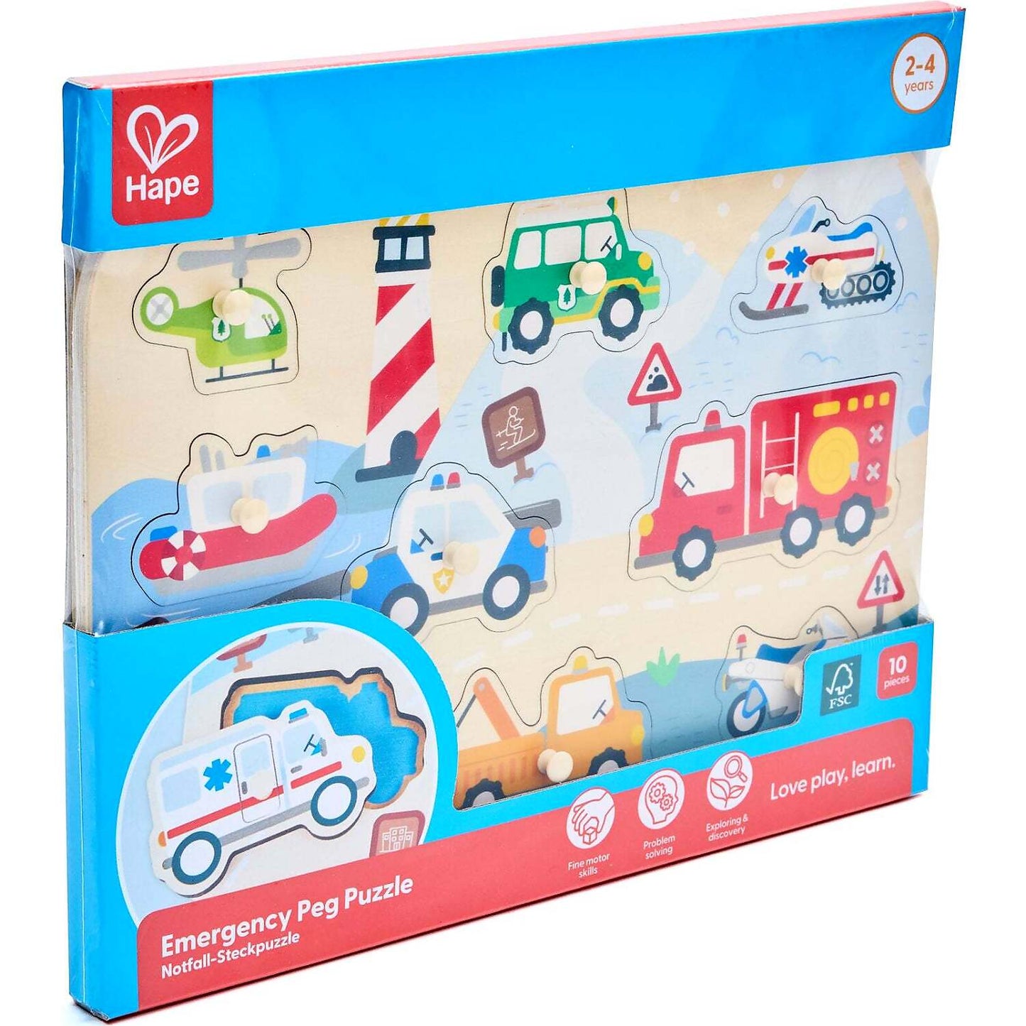Hape - Wooden Emergency Vehicles Peg Puzzle