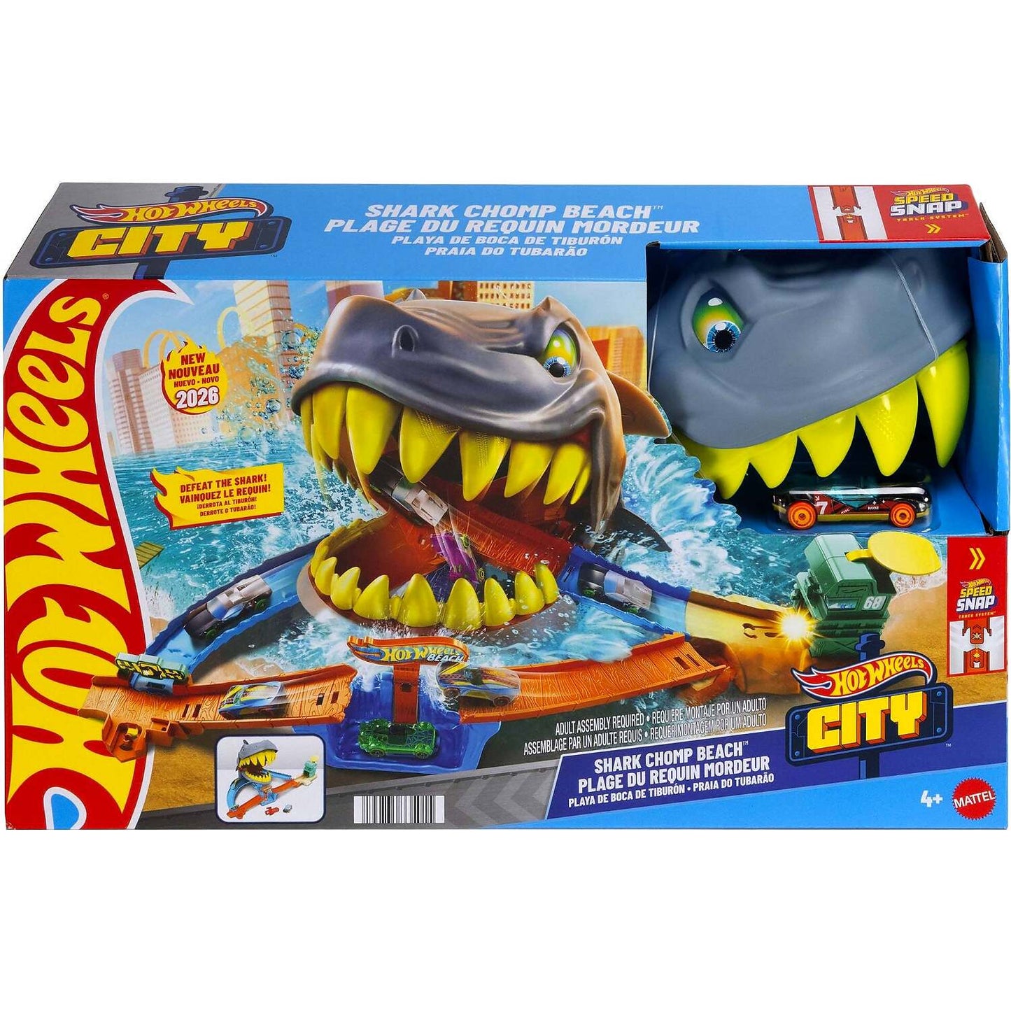 Hot Wheels - City Shark Chomp Beach Playset & 1:64 Scale Die-Cast Toy Car- Mattel