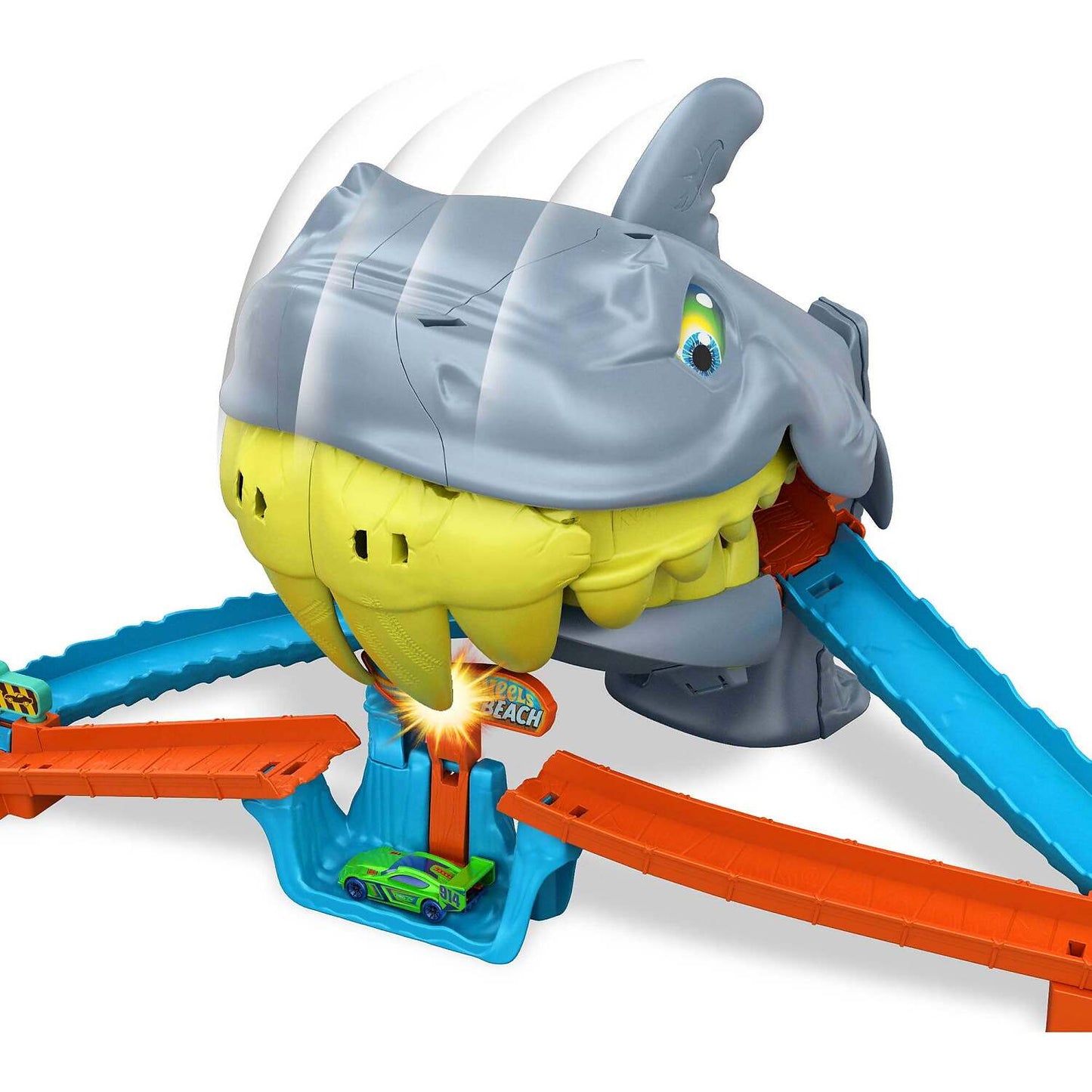 Hot Wheels - City Shark Chomp Beach Playset & 1:64 Scale Die-Cast Toy Car- Mattel