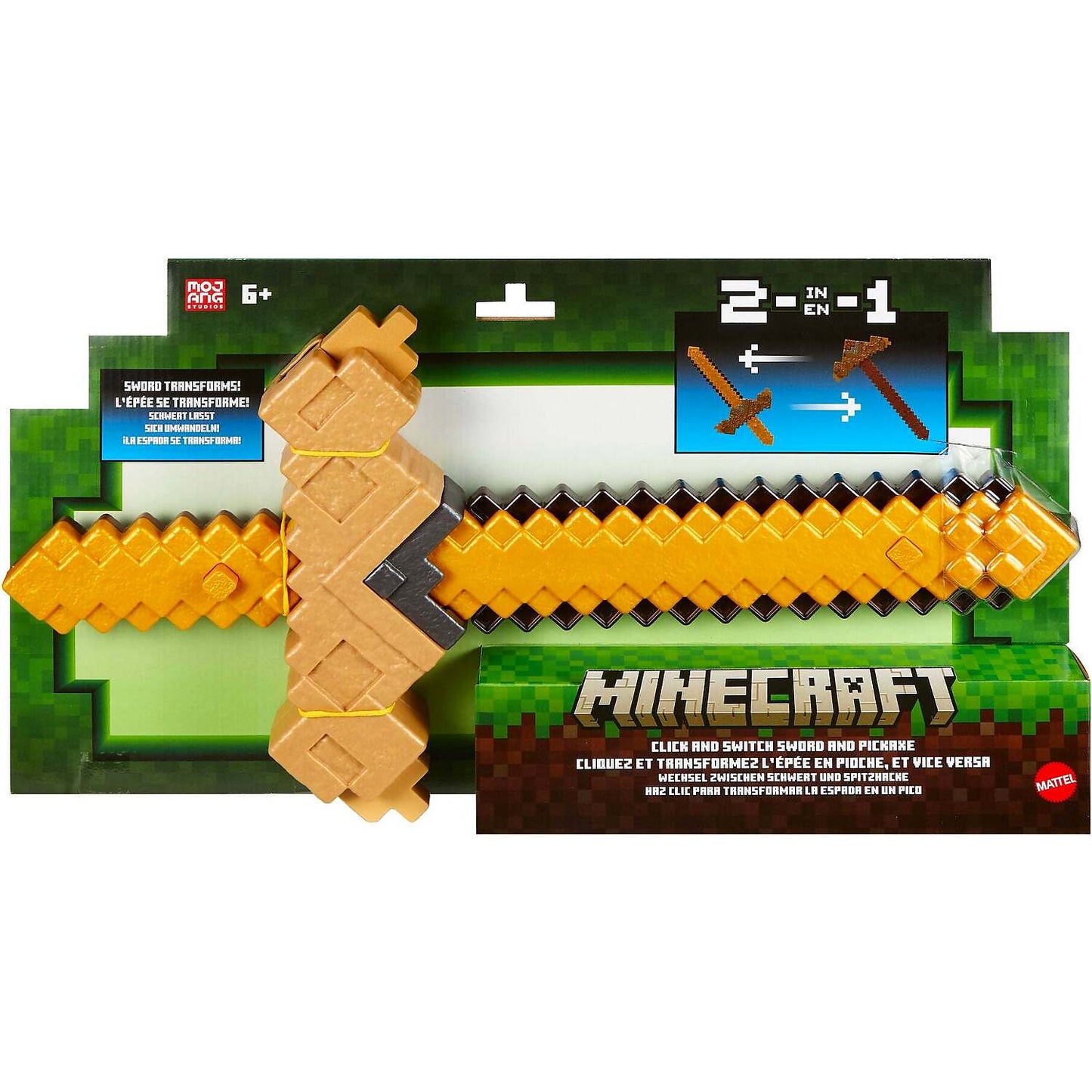 Minecraft - Transformable Click and Switch Sword and Pickaxe 2-in-1 Toy Pretend Play - Mattel