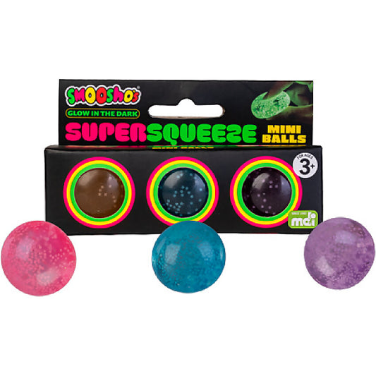 Smoosho's - Super Squeeze Glow in the Dark Mini Balls Set of 3 (Assorted Colours Chosen at Random)