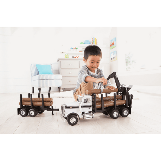 TOMY -  - Big Farm Peterbilt 1:16 Scale Model 367 Logging Truck With Pup Trailer And Logs