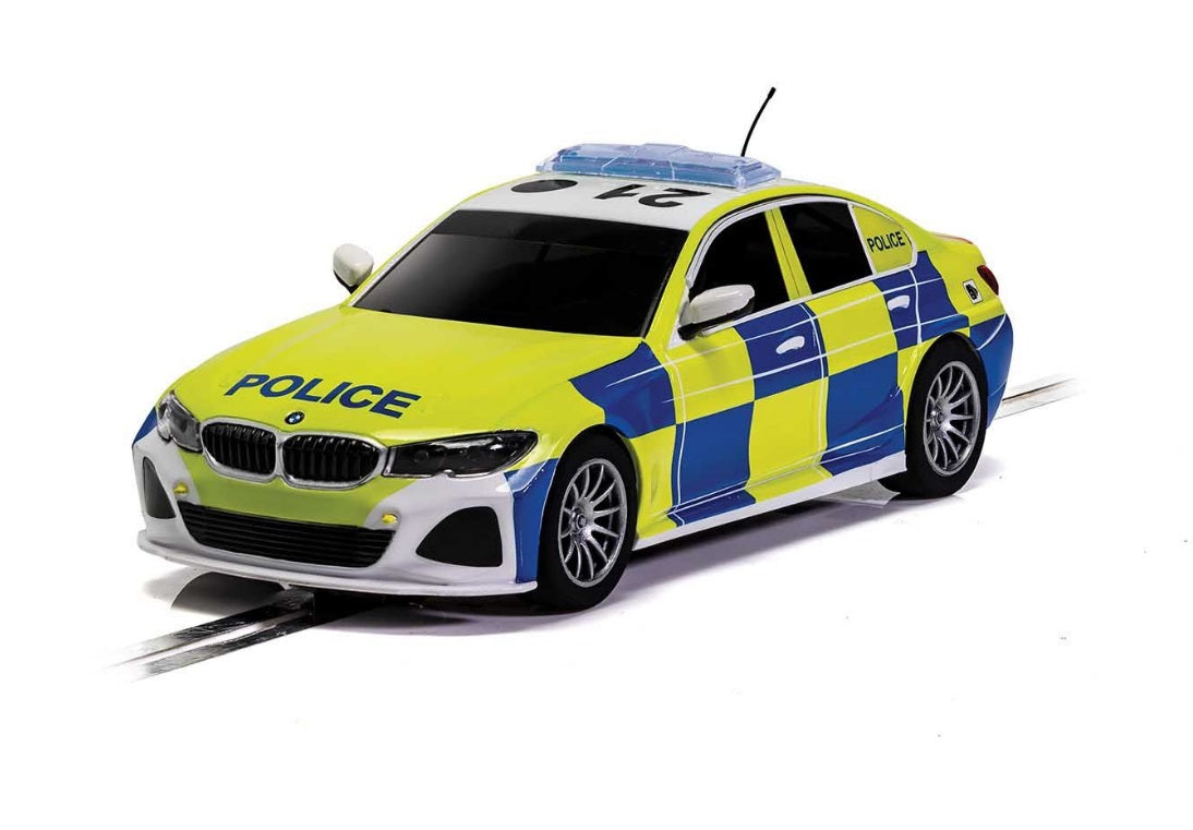 Scalextric C4165 BMW 330i M Sport Police Edition slot car also suits Carrera