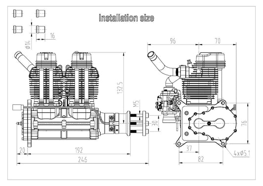 NGH -  GF60i2 INLINE TWIN CYLINDER 60CC 4-STROKE GAS ENGINE W/EXHAUST STAC