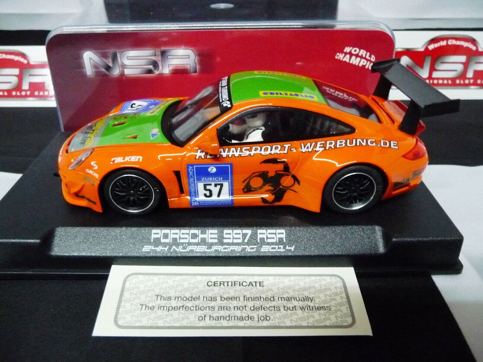 NSR - 1:32 0110AW Porsche 997 RSR N/Berg 2014 24H No.57 slot car also suits scalextric/carrera