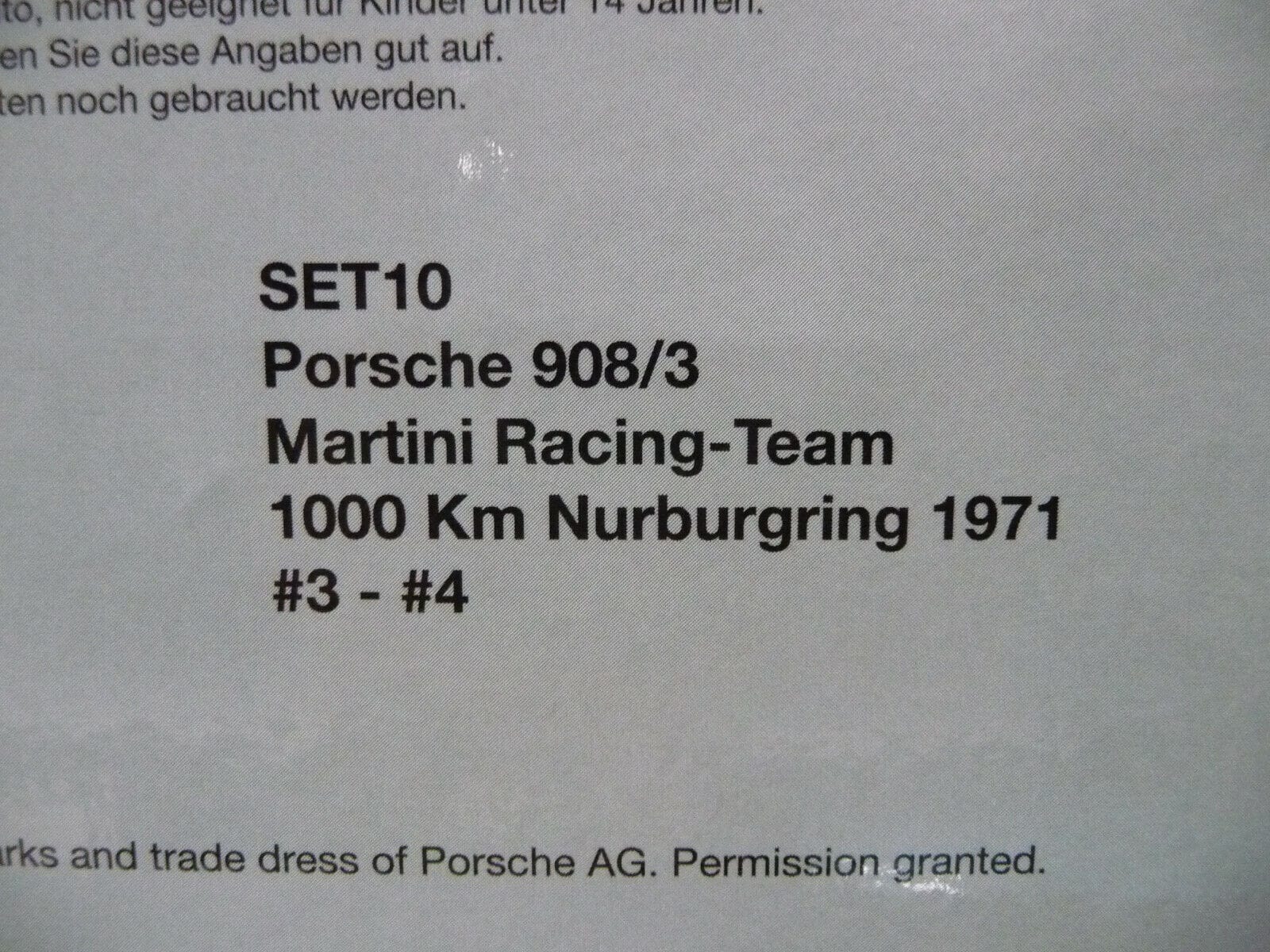 NSR - 1:32 SET10 Porsche 908/3 1000km Nurburgring 71 Martini slot car also suits Scalex/Carrera