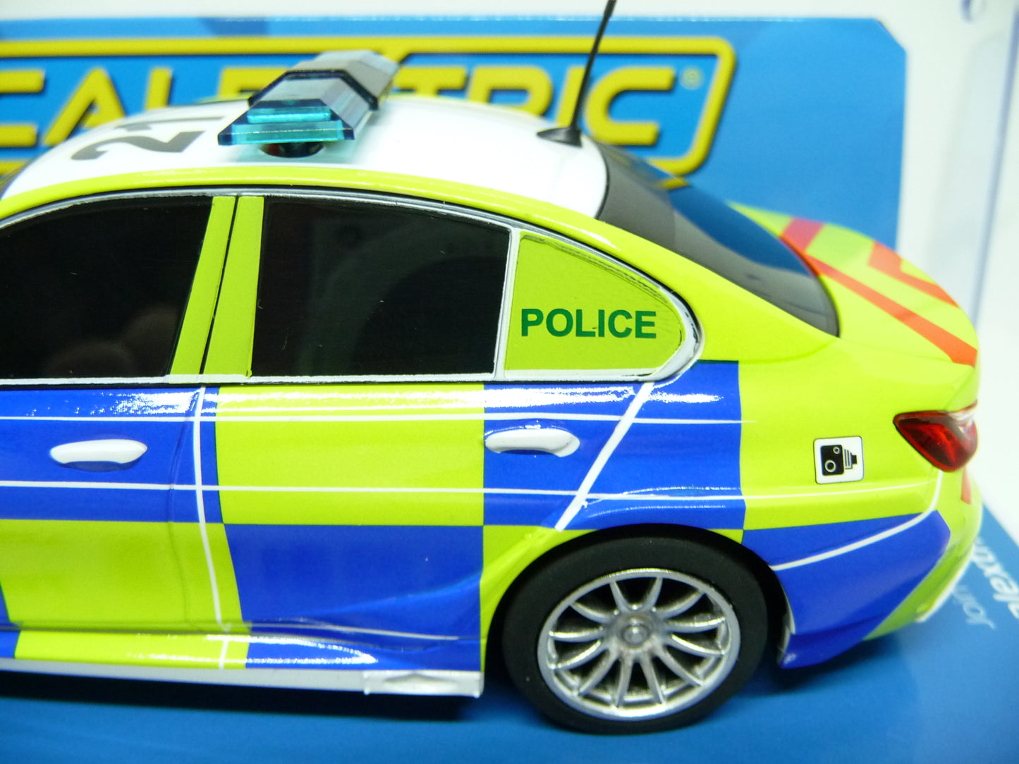 Scalextric C4165 BMW 330i M Sport Police Edition slot car also suits Carrera