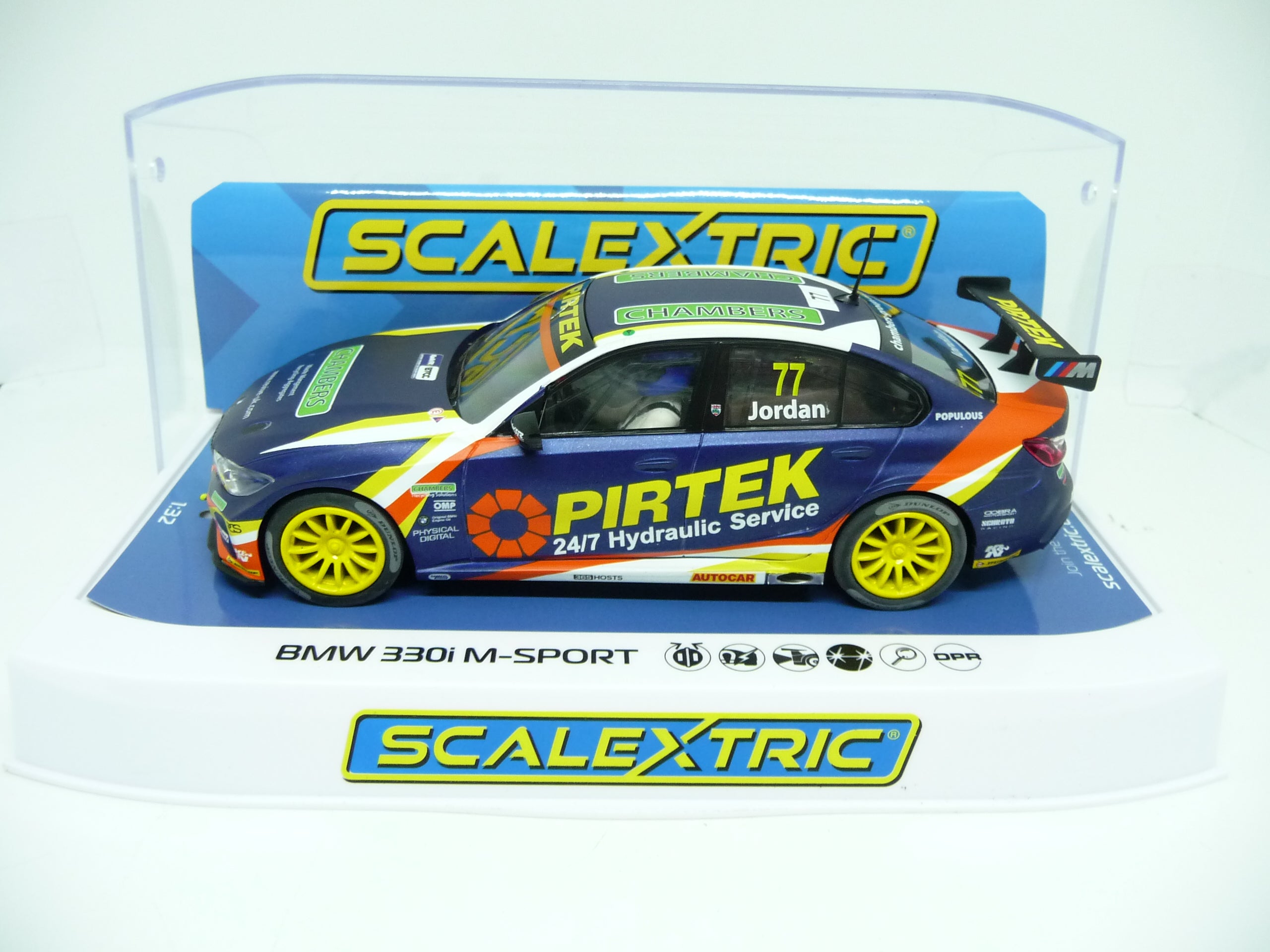 Scalextric - C4194 1:32 BMW 330i M-Sport 77 Jordan slot car also suits Carrera