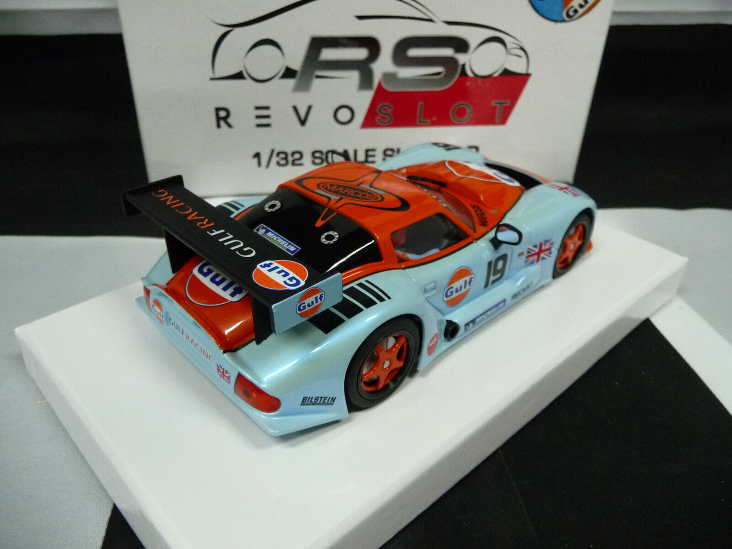 Revoslot 1:32 RS0070 Marcos Gulf Racing No19 slot car also suits  Scalextric/Carrera