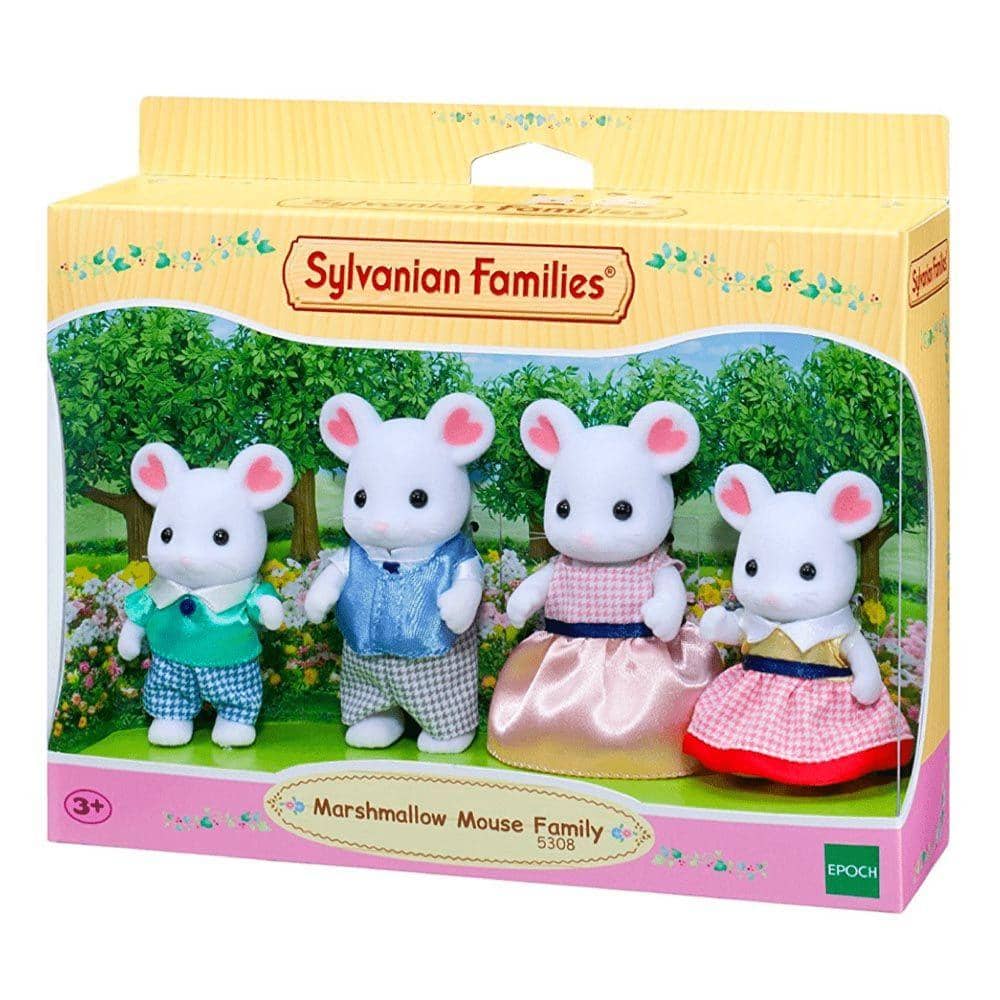 Sylvanian Families - Marshmallow Mouse Family - 4-Piece Posable Animal Figure Playset With Soft Velveteen Finish Playset