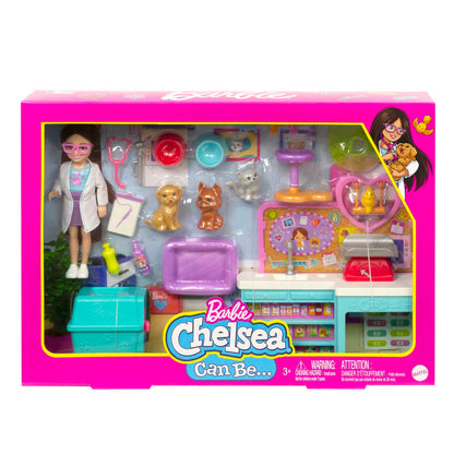 Barbie -  Doll Chelsea Pet Vet Playset With Doll 4 Animals And 18 Pieces