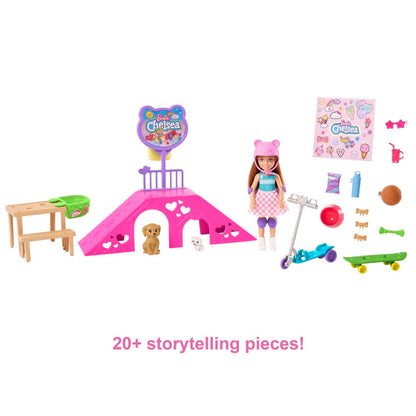 Barbie -  Chelsea Doll And Accessories Skatepark Playset With 2 Puppies And 15+ Pieces